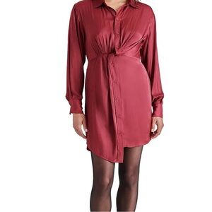NEW, Washed Satin Point Collar Long Sleeve Shirt Dress